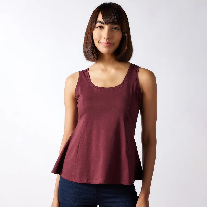 Flared Top for Women | Scoop Neck | Red