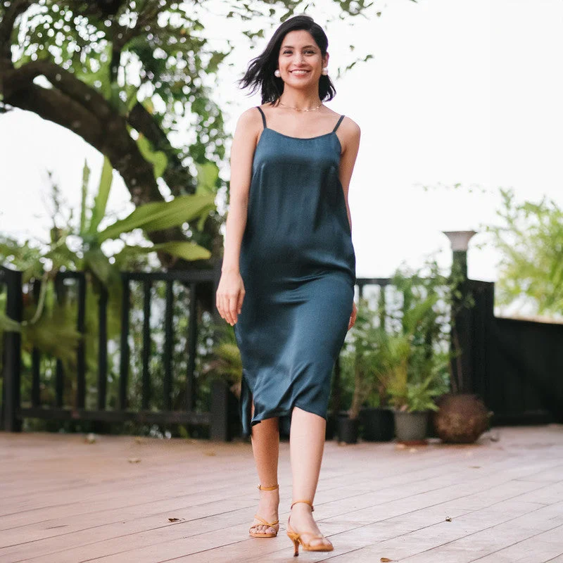 Tencel Satin Slip Dress for Women | Deep Teal