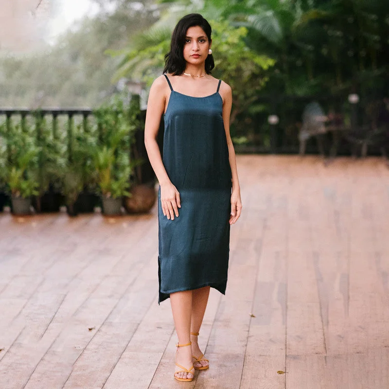 Tencel Satin Slip Dress for Women | Deep Teal