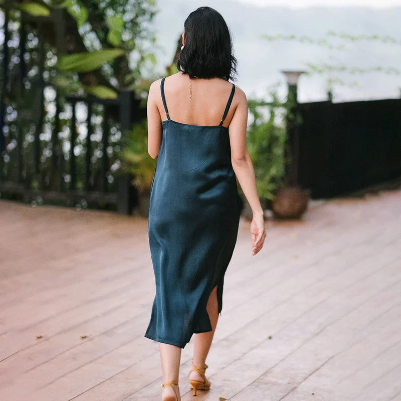 Tencel Satin Slip Dress for Women | Deep Teal