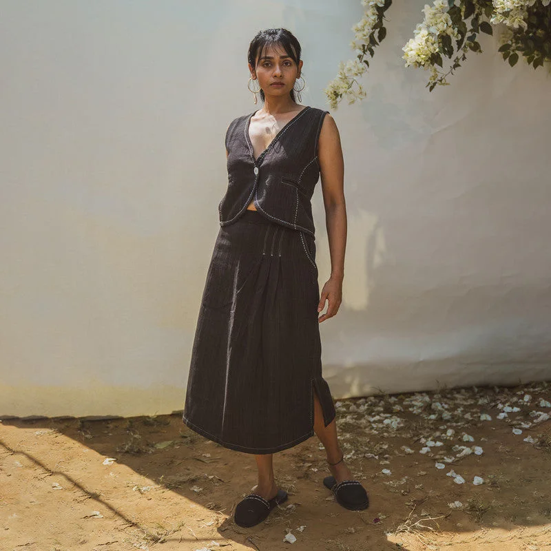 Pure Cotton Co Ord Set | Waist Coat & Long Skirt | Black