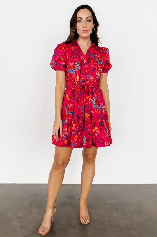 Lara Ruffle Short Dress | Fuchsia Floral