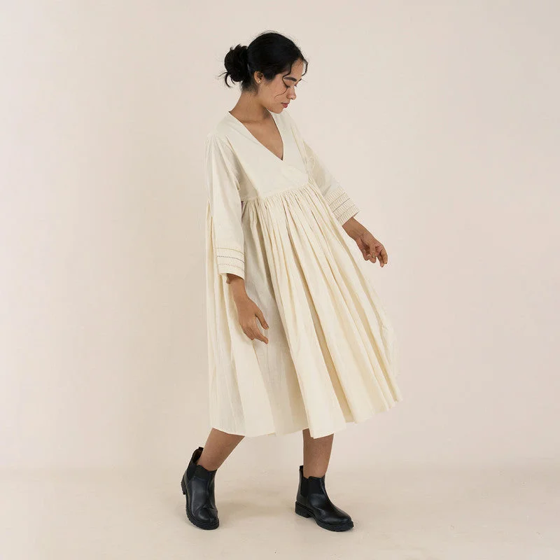 Pure Cotton Wrap Dress | Gathered & Angrakha | White