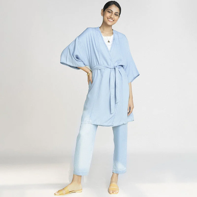 Summer Jacket for Women | Tencel Kimono Overlay | Ocean Blue