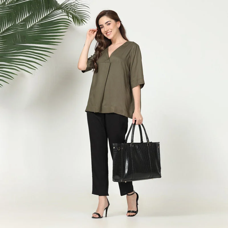 Co Ord Set for Women | Olive Green & Black | Modal Twill