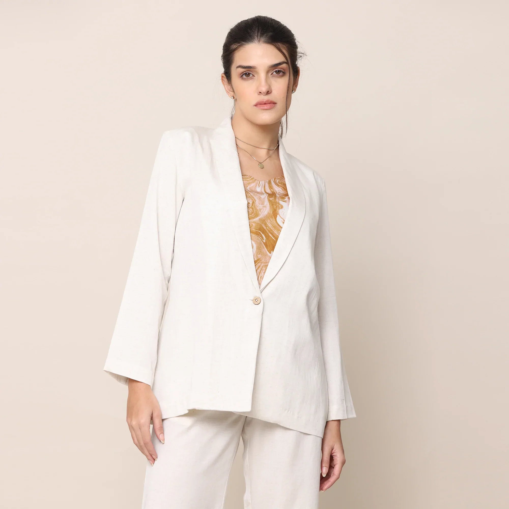 Cotton Tencel Blazer | Ecru