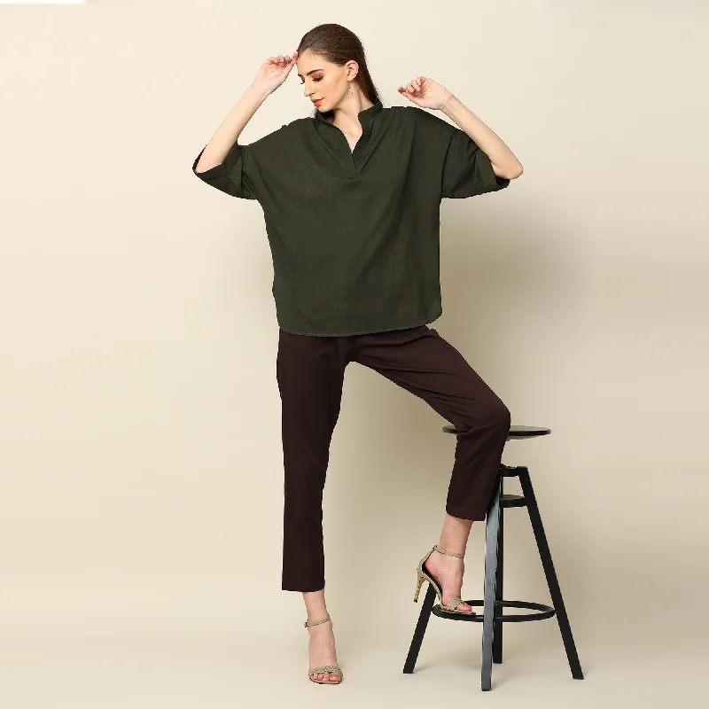 Cotton Tencel Co-Ord Set | Olive & Brown