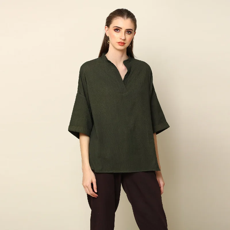 Cotton Tencel Co-Ord Set | Olive & Brown