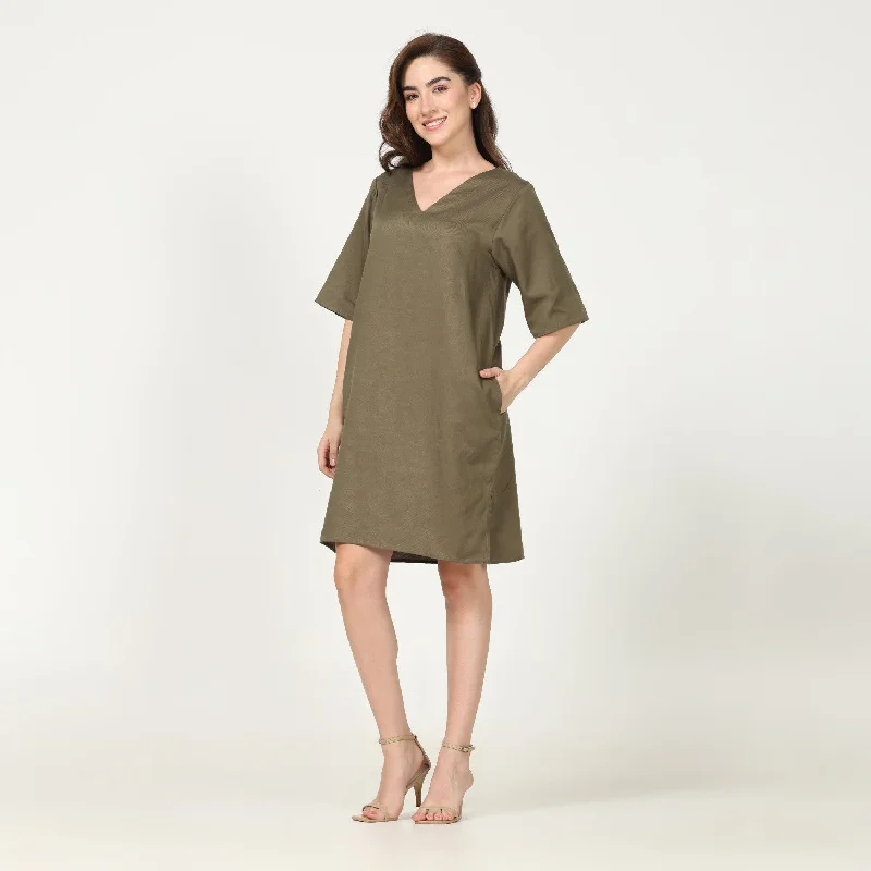 Straight Fit Dress For Women | Tencel | Olive