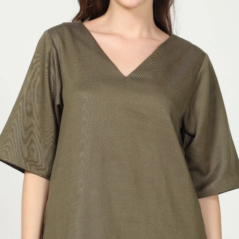 Straight Fit Dress For Women | Tencel | Olive