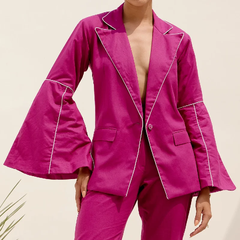 Long Blazer for Women | Hemp Fabric | Notch Collar | Magenta