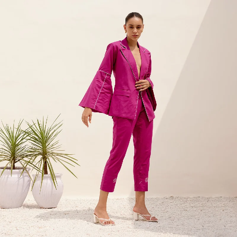 Long Blazer for Women | Hemp Fabric | Notch Collar | Magenta