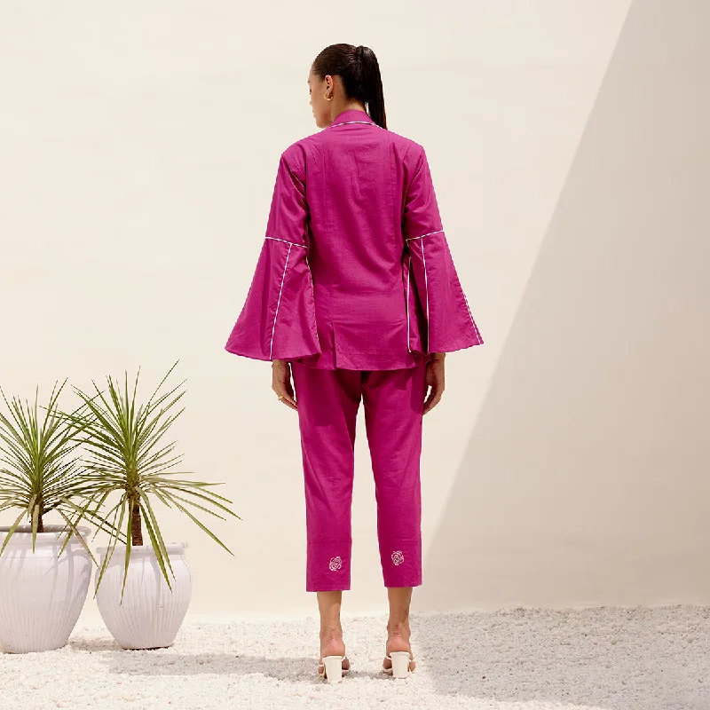 Long Blazer for Women | Hemp Fabric | Notch Collar | Magenta