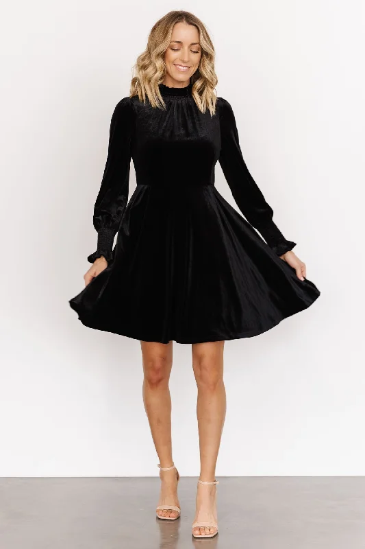 Tina Velvet Short Dress | Black