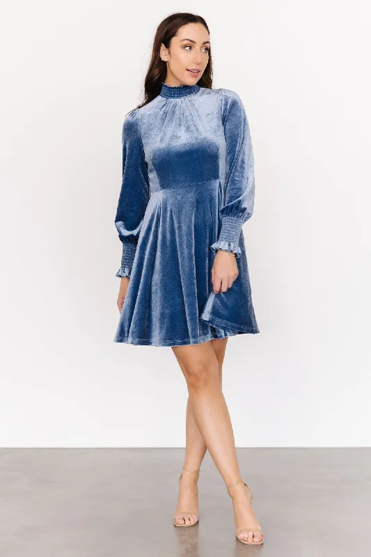 Tina Velvet Short Dress | Blue