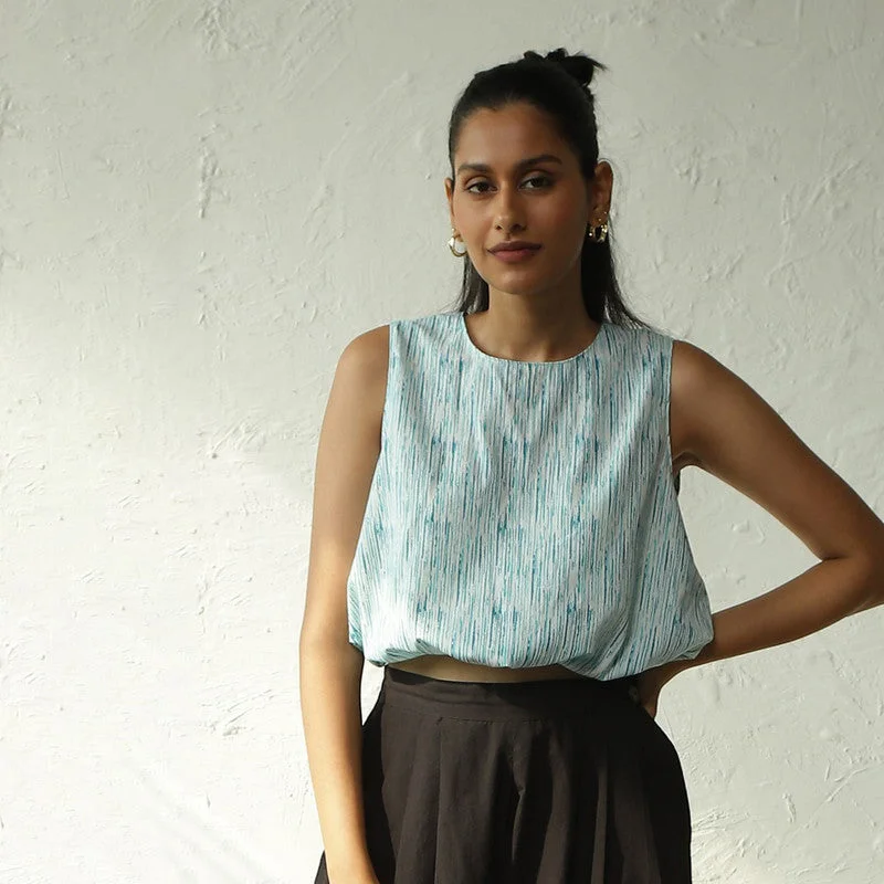 Cotton Crop Top for Women | Block Print | Blue