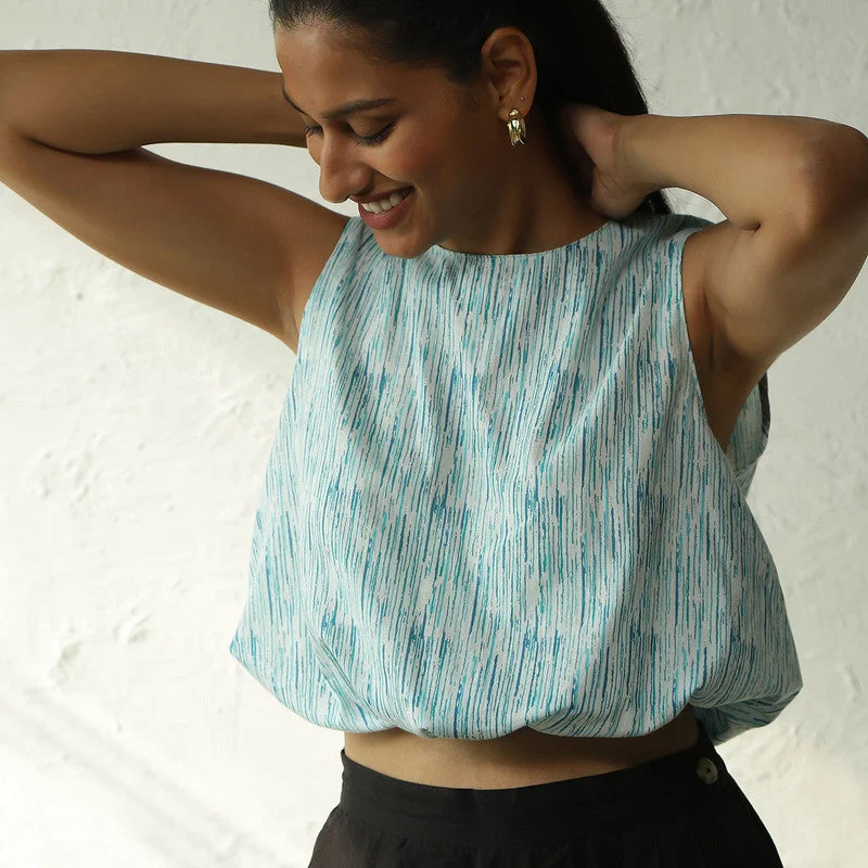 Cotton Crop Top for Women | Block Print | Blue