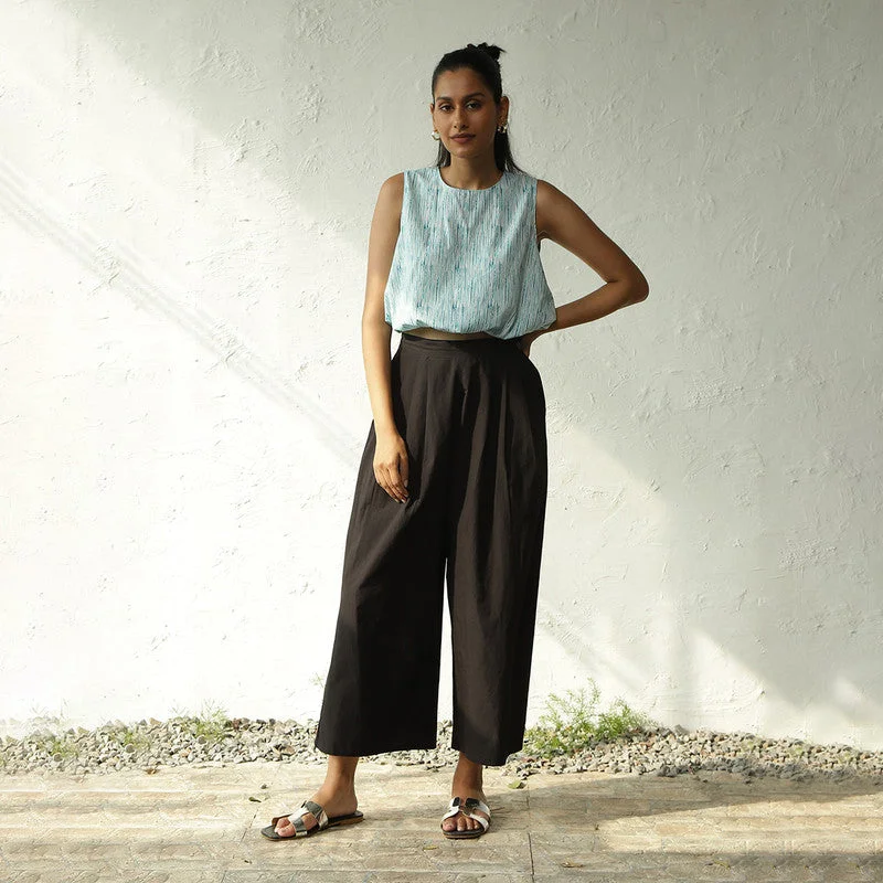 Cotton Crop Top for Women | Block Print | Blue