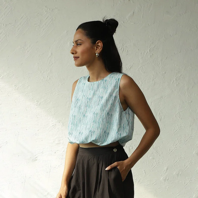 Cotton Crop Top for Women | Block Print | Blue