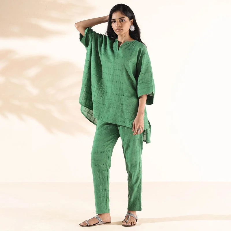 Cotton Dobby Oversized Co Ord Set | Green