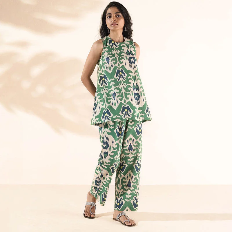 Cotton Ikat Sleeveless Co-Ord Set | Green