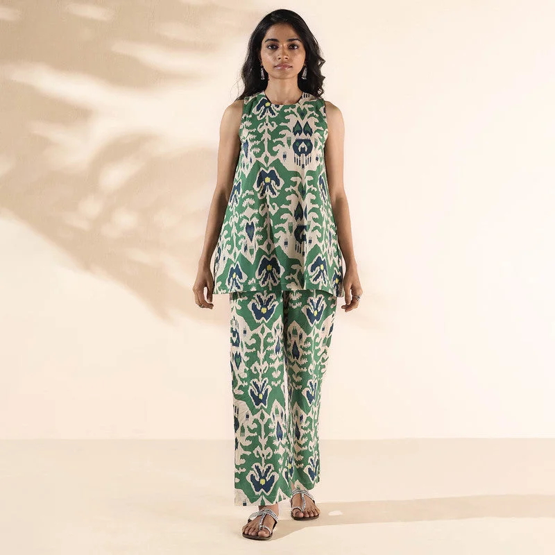 Cotton Ikat Sleeveless Co-Ord Set | Green