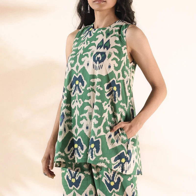 Cotton Ikat Sleeveless Co-Ord Set | Green