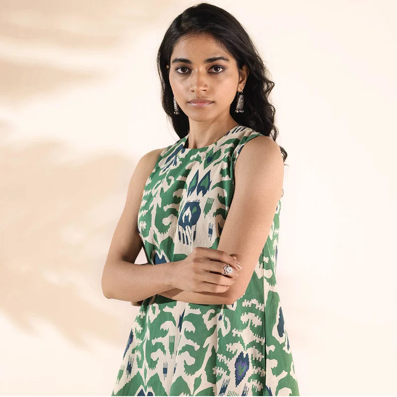 Cotton Ikat Sleeveless Co-Ord Set | Green