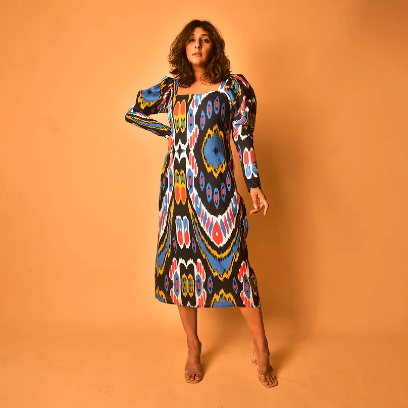 Cotton Long Dress for Women | Square Neck | Multicolour