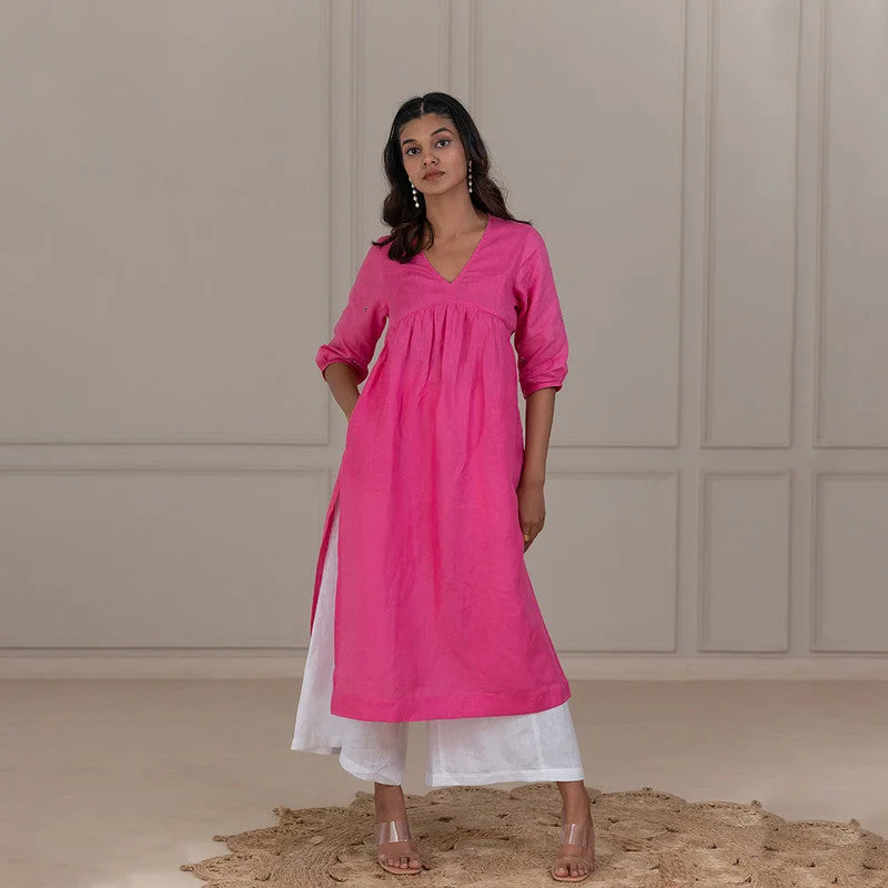 Linen Kurta for Women | Side Slit | Pink