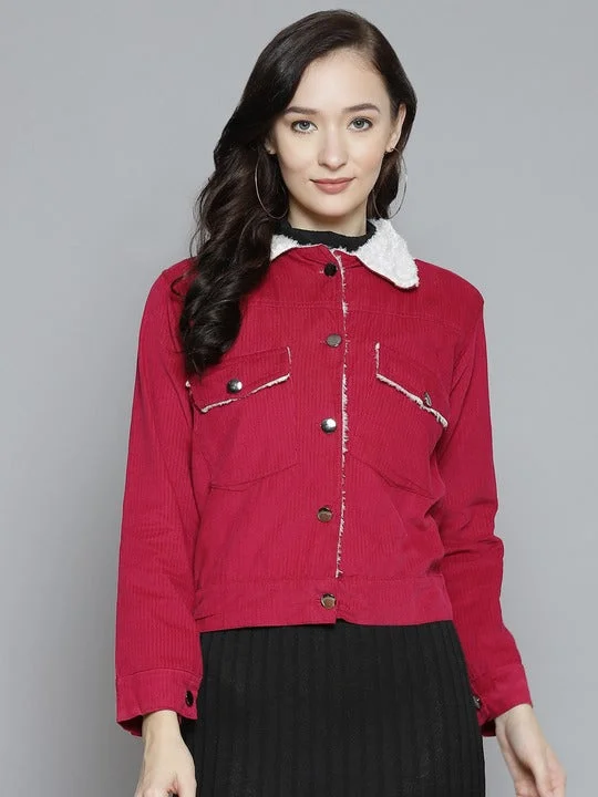 Fuchsia Pink Feather Collar Front Open Jacket