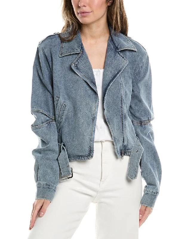 Gracia Belted Denim Bomber Jacket