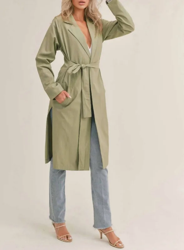 Matcha Belted Long Jacket In Olive