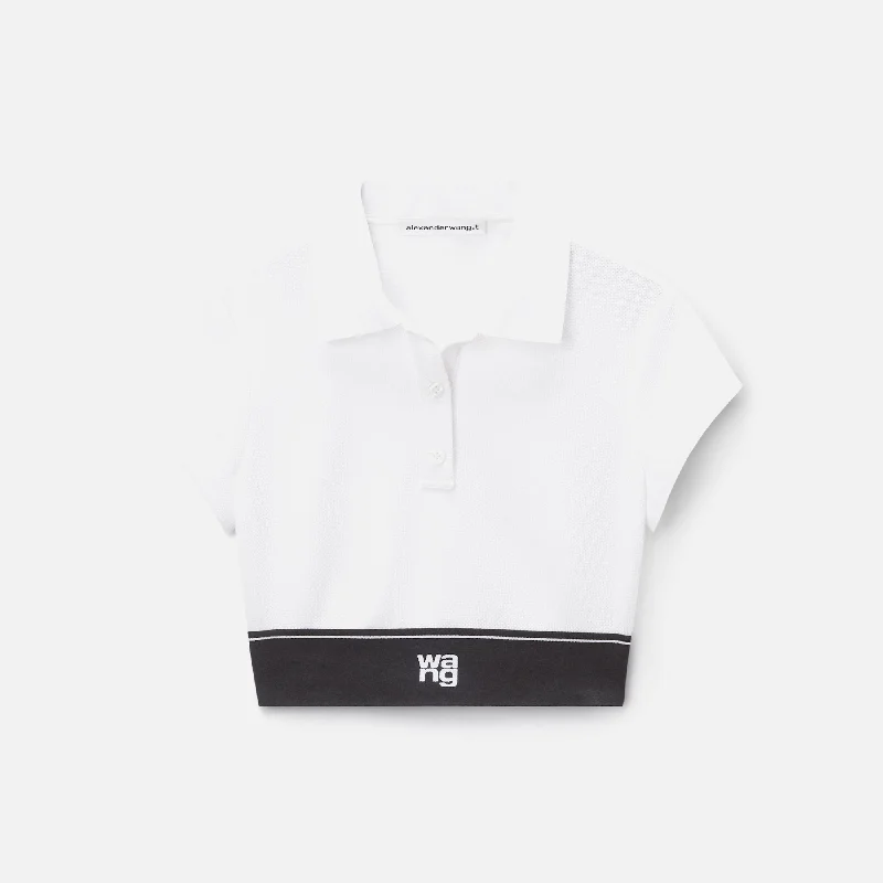 T by Alexander Wang Cheerleader Polo Top - White