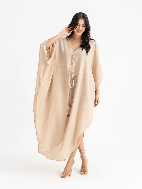 Kamilia Gathered Satin Kaftan - Kei Dress