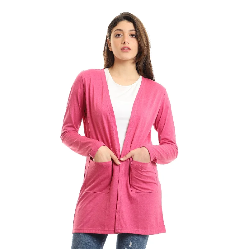 Plain Slip On Cardigan With Front Pockets - Kady