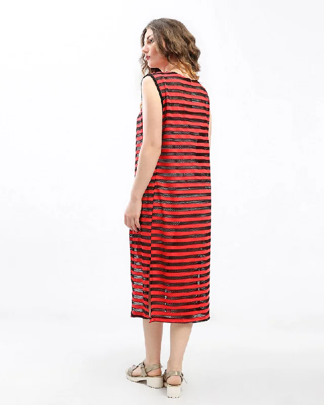 Stripe Perforated Sleeveless Cardigan - Kady