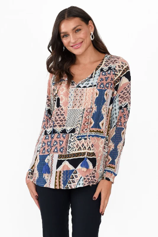 Adena Pink Aztec Round Neck Top