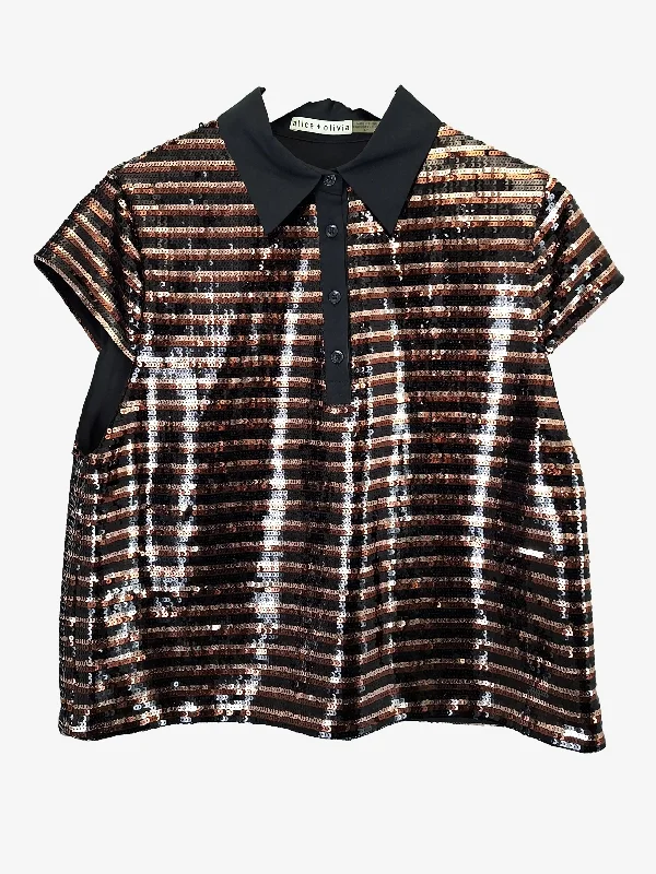 Alice + Olivia Dazzling Collared Sequin Top Size L