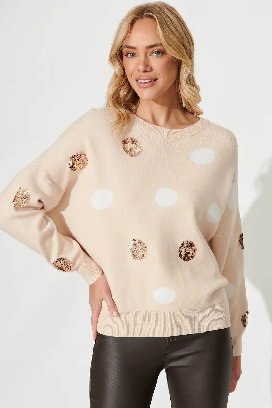 Almeria Knit In Beige With Sequin Spot Wool Blend