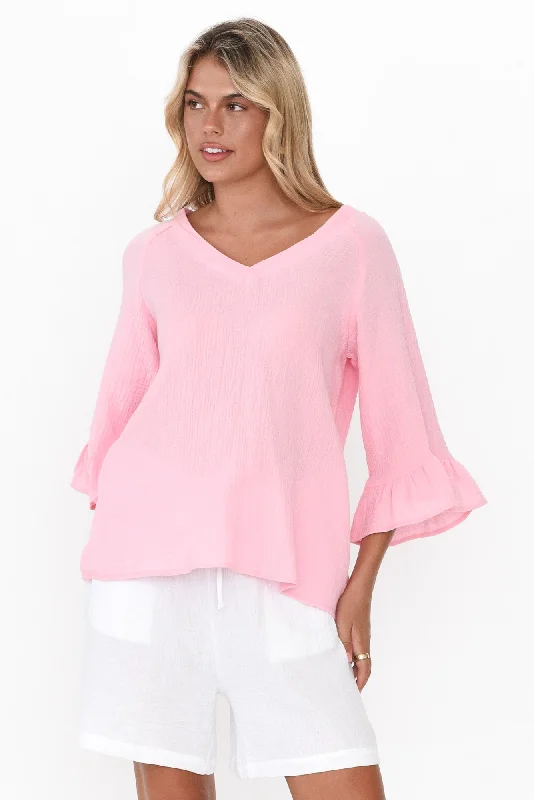 Anissa Pink Cotton Frill Top