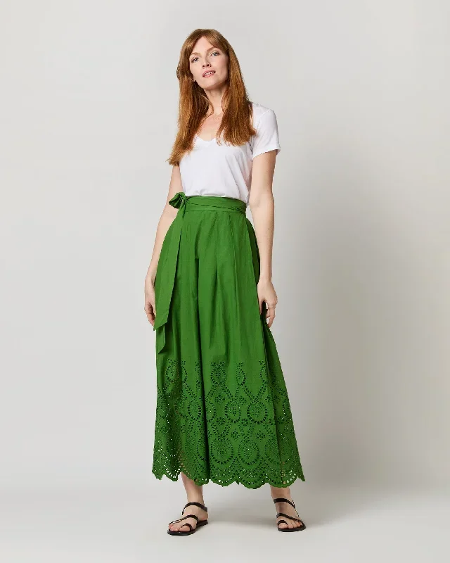 Scallop Wrap Skirt in Green Eyelet