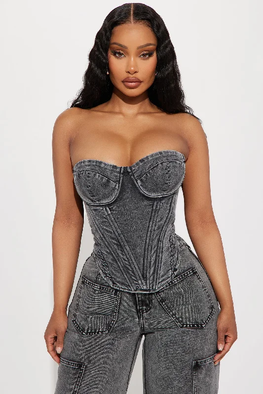 Bae For Tonight Denim Corset Top - Black Wash