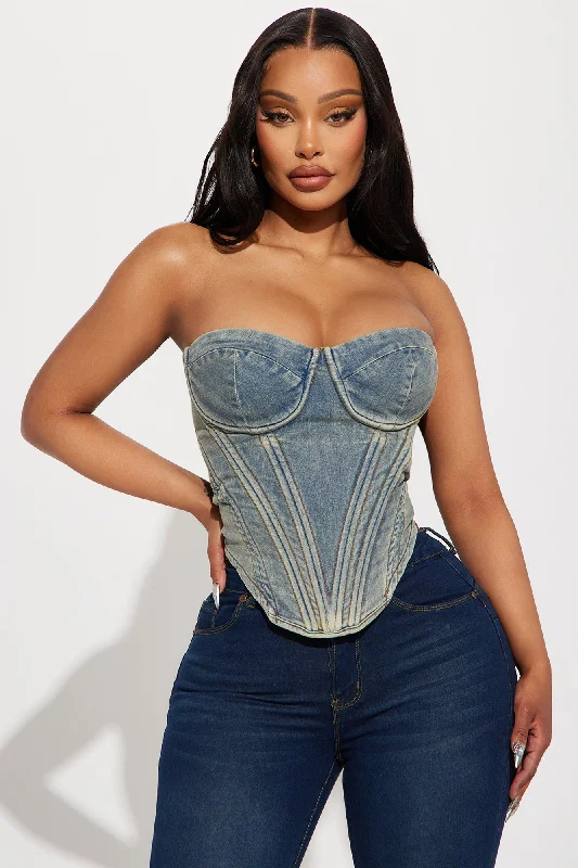 Bae For Tonight Denim Corset Top - Vintage Wash