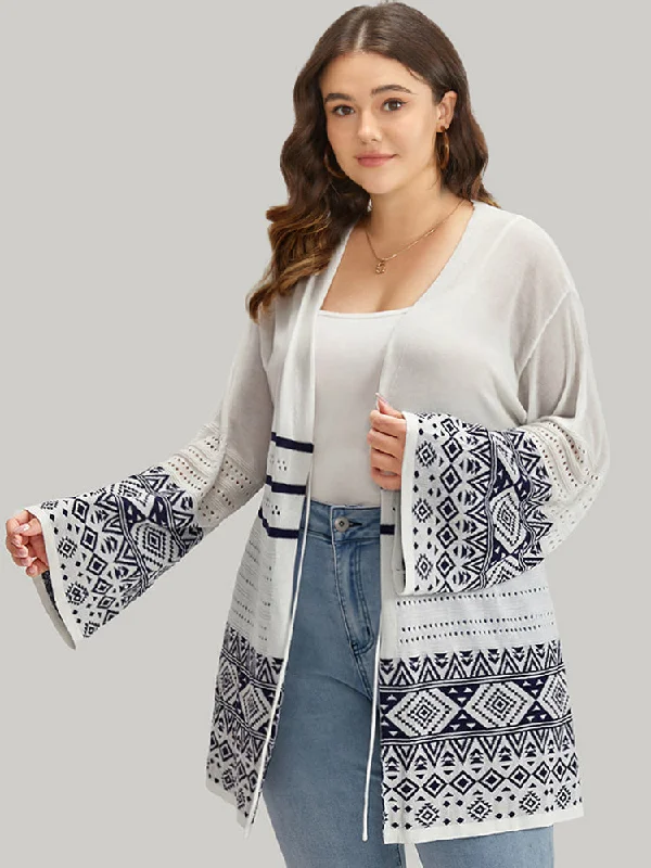 Bandana Print Geo Eyelet Ties Front Cardigan