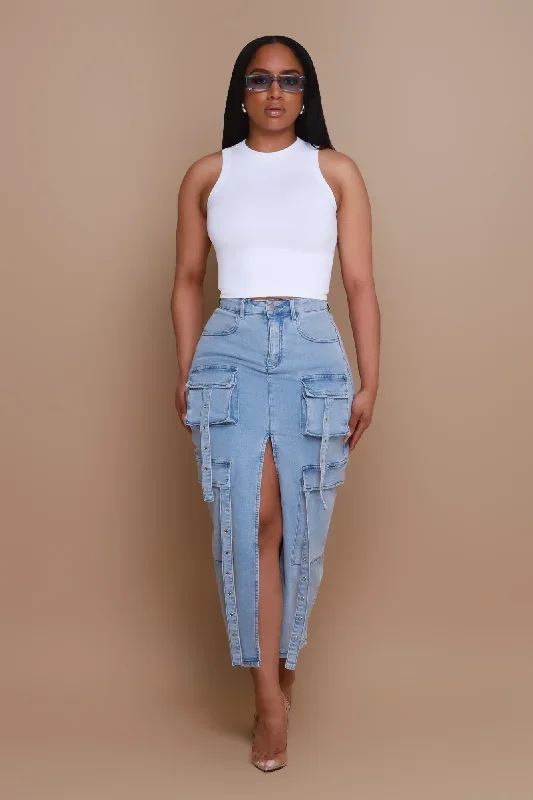 Be Gone Denim Cargo Skirt - Light Wash