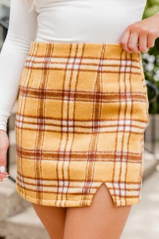 Be Here Forever Mustard Plaid Skirt FINAL SALE