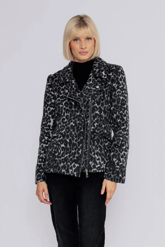 Biker Jacket in Grey Animal Print