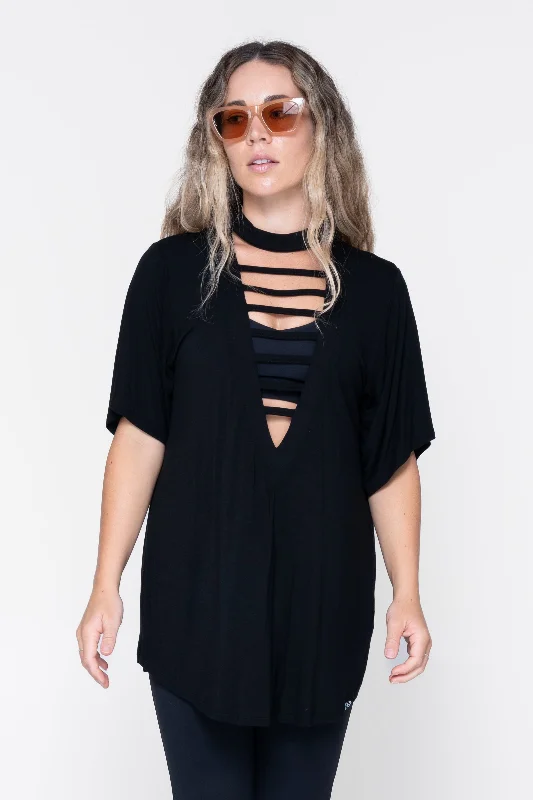 Black Slinky To Touch - Ladder V Front Boyfriend Tee