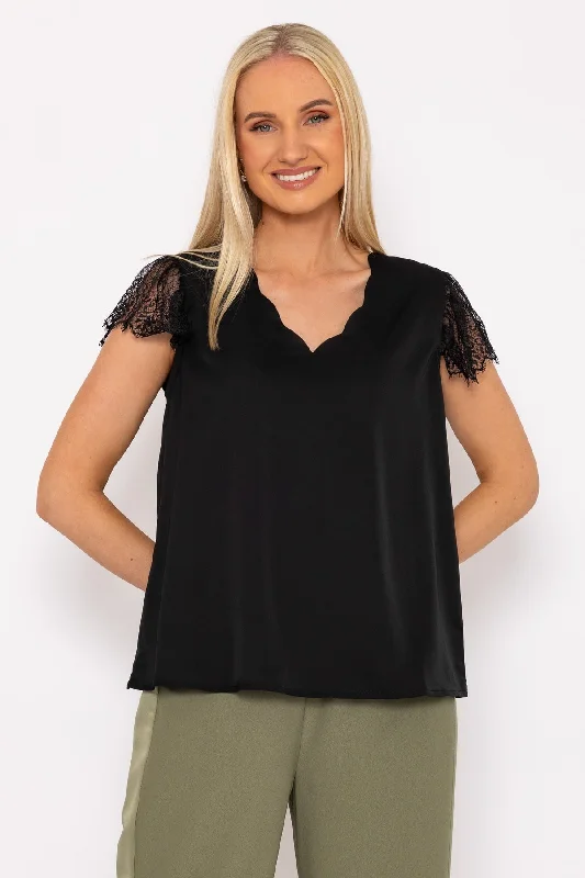 Black Cap Sleeve Lace Top